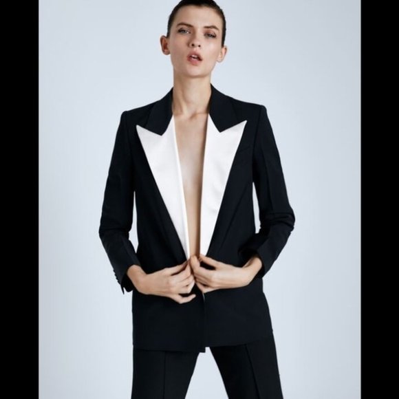 Zara Jackets & Blazers - NWT Zara Black Combination Contrasting Lapel Collar Blazer Medium